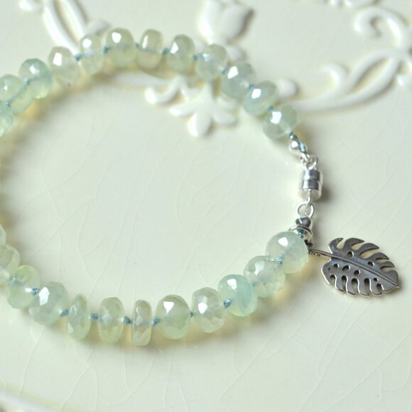 Hand Knotted Bracelet with Mystic Prehnite Gemstones - Picture 2 of 9